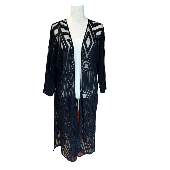 Chico's Black Long Sheer Cardigan Kimono Duster Topper Cover Up XL (Chico's 3) - Picture 1 of 13
